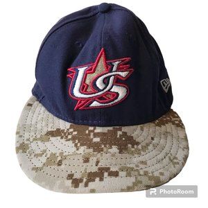 Vintage New Era Team US USA Script Baseball Cap Hat Blue Camo Size 7-1/4